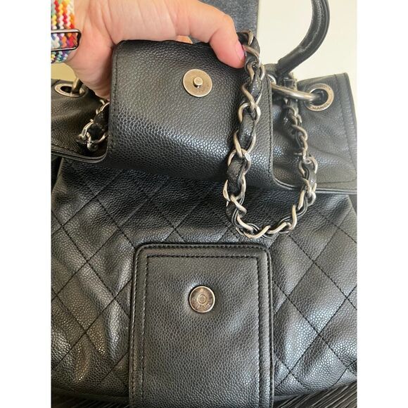 CHANEL Black Glazed Caviar Coco Rider Flap Shoulder Bag With Strap - Picture 8 of 16